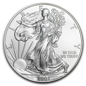 2002 $1 American Silver Eagle Dollar MS64 / BU Coin
