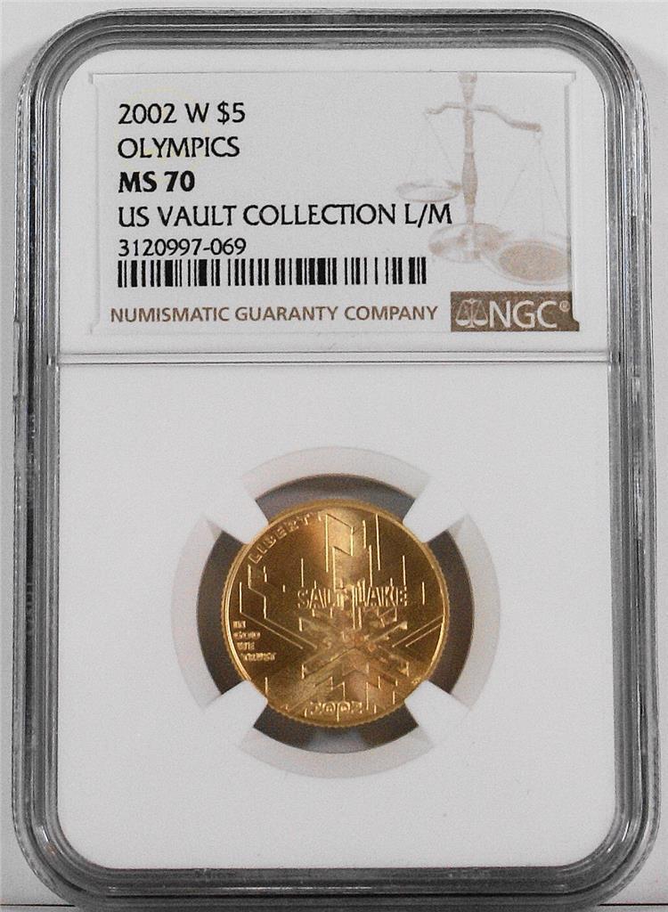 2002 W (West Point) $5 Salt Lake City Olympics Gold MS70 / BU Certified Coin