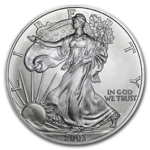 2003 $1 American Silver Eagle Dollar MS64 / BU Coin