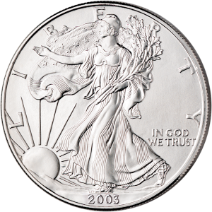 2003 $1 American Silver Eagle Dollar MS66 / BU Coin
