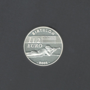 2005 Rare Commemorative France 1.5 Euro Biathalon Olympics Proof UNC Coin