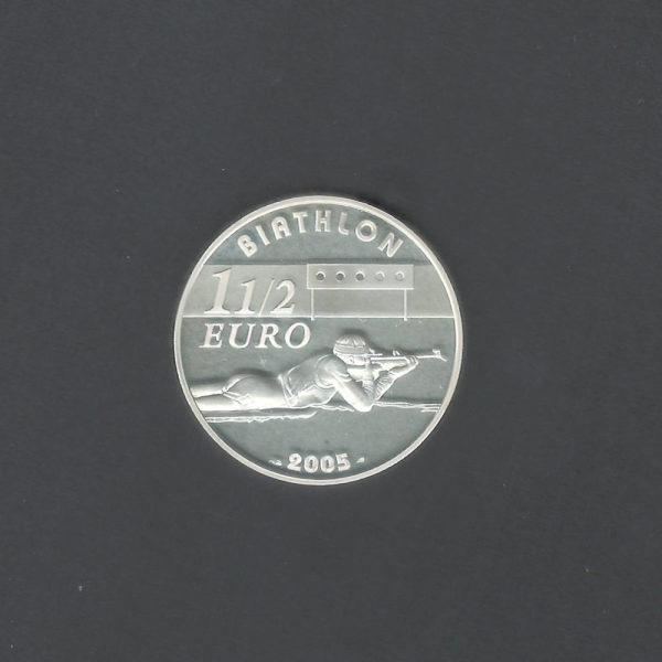 2005 Rare Commemorative France 1.5 Euro Biathalon Olympics Proof UNC Coin