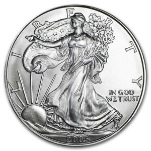 2005 $1 American Silver Eagle Dollar MS63 / BU Coin