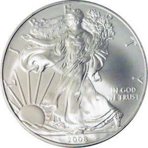 2008 $1 American Silver Eagle Dollar MS63 / BU Coin