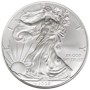 2008 $1 American Silver Eagle Dollar MS69 / BU Coin