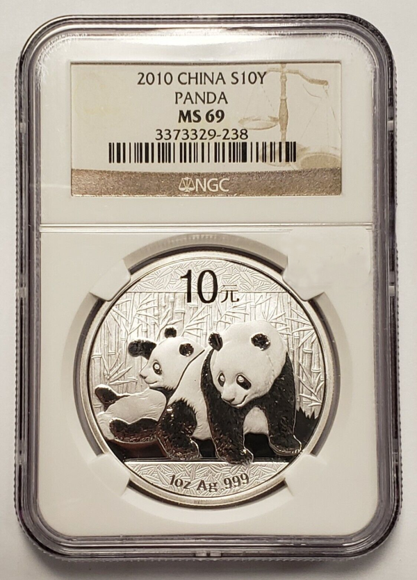 2010 10 Yuan Chinese Panda Silver NGC MS 69 / Proof Like Coin