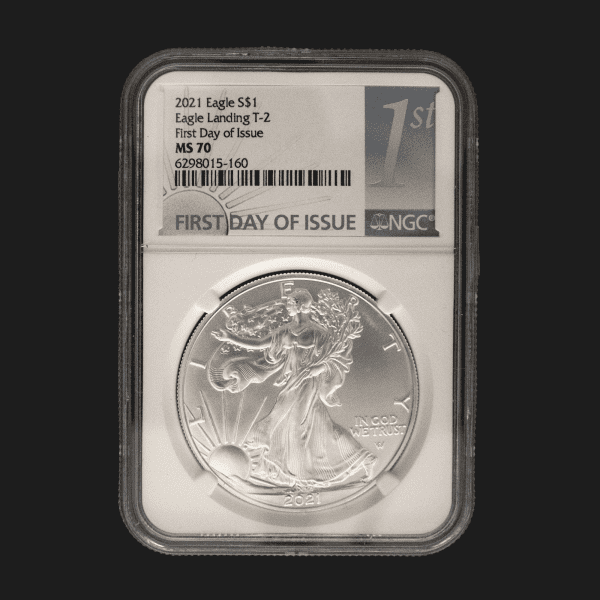 2021 Type 2 $1 American Silver Eagle Dollar MS70 Certified 31.103 gm / 1 Troy oz Slab