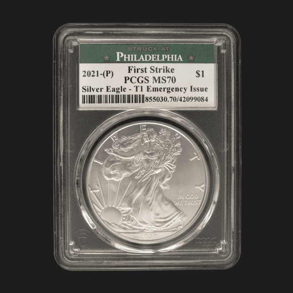 2021 $1 Type 1 American Silver Eagle Dollar MS70 Certified Philadelphia First Strike & Emergency Issue Slab