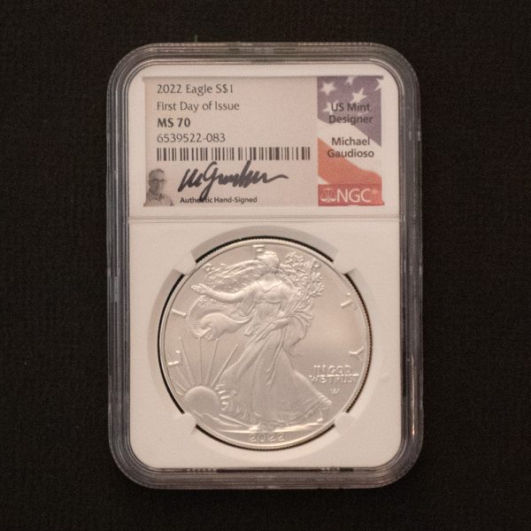 2022 $1 American Silver Eagle Dollar First Day of Issue! MS70 / BU / FDI Certified NGC / Michael Gaudioso Signed Slab