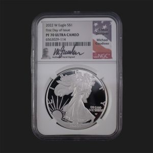 2022 W (West Point) $1 American Silver Eagle Dollar First Day of Issue! PF70 - Ultra Cameo Certified Michael Gaudioso Signed! Slab