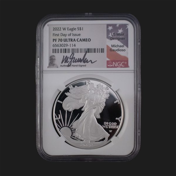 2022 W (West Point) $1 American Silver Eagle Dollar First Day of Issue! PF70 - Ultra Cameo Certified Michael Gaudioso Signed! Slab