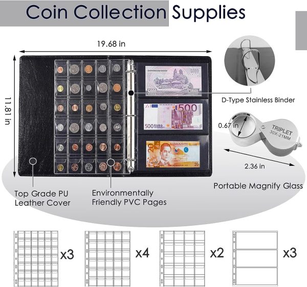 2 in 1 Collection for Paper Money & Coins! Black - Stainless Steel Storage Binder