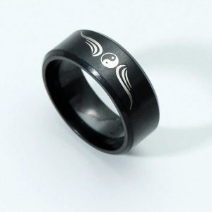 Fashion Taiji Totem Ring Unisex 8 Black Stainless Steel