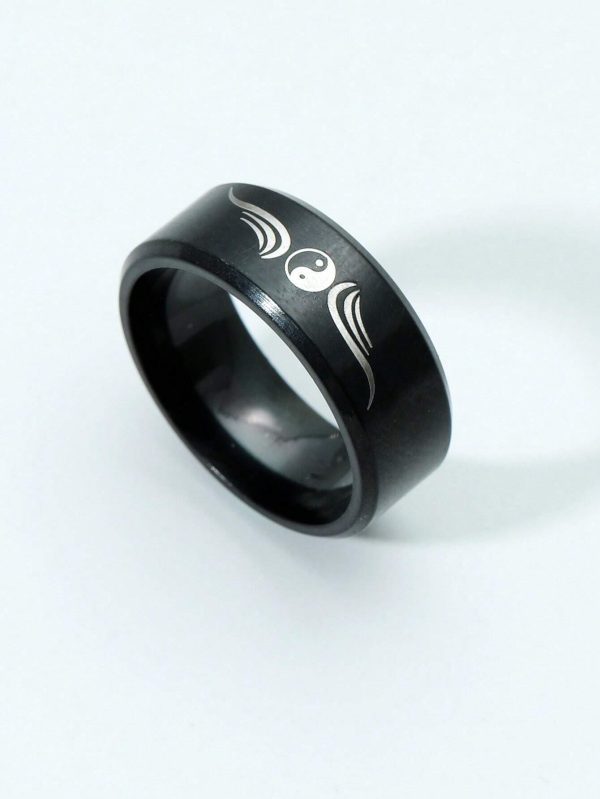 Fashion Taiji Totem Ring Unisex 8 Black Stainless Steel