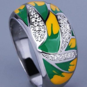 Graphic Cubic Zirconia Ring Women - Green & Yellow