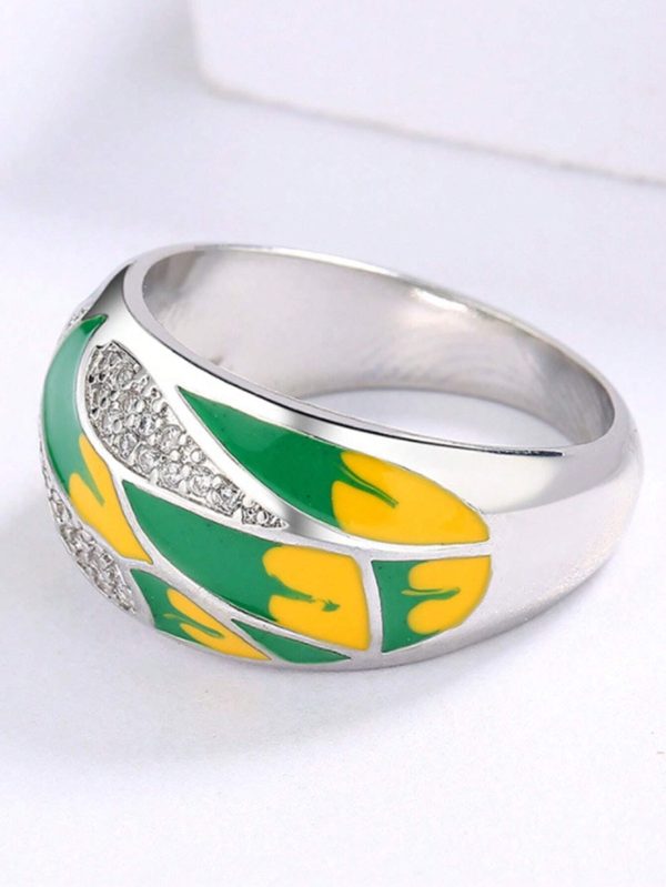 Graphic Cubic Zirconia Ring Women - Green & Yellow