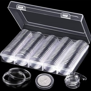 Coin Capsules Storage Fits 20 mm to 30 mm (100 Pcs) - This comes with knock out rings to fit 20 mm to 30 mm coins! - Comes in a Clear Plastic Carry Box!