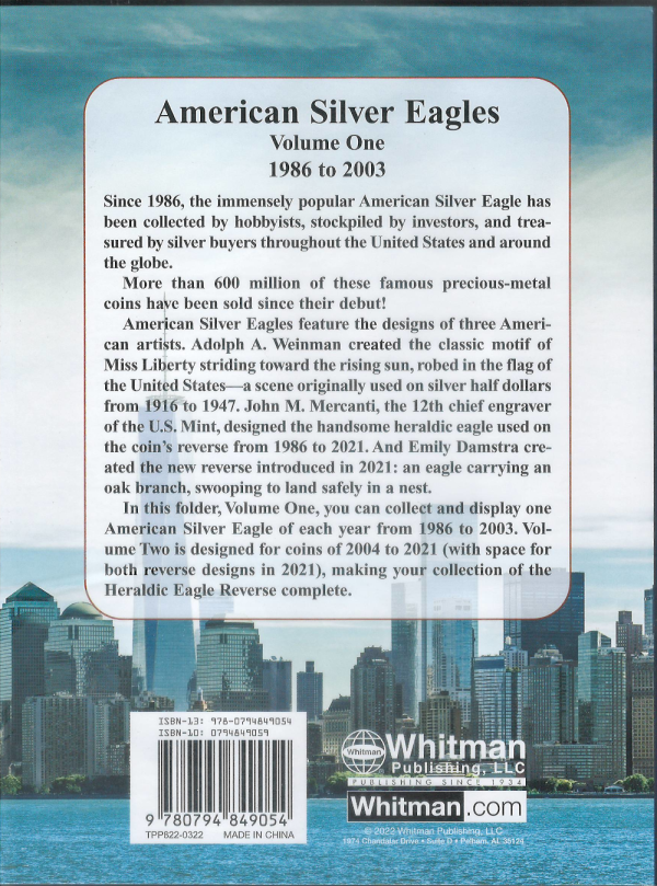 American Silver Eagles, Volume One 1986 to 2003 Whitman - Folder to hold or display your coins!