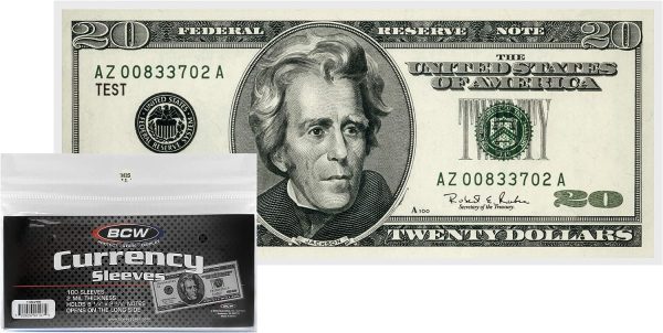 U.S. Currency Clear Single Sleeves for Regular Bills! ‎Polypropylene 100 Count / opens on the long side