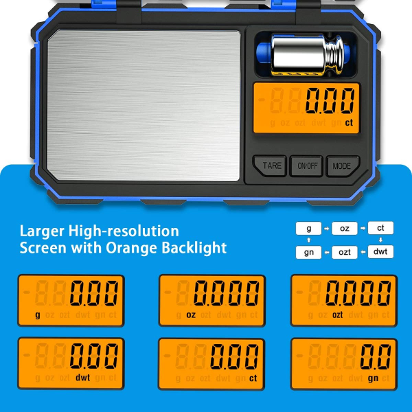 Brifit Digital Mini Scale, 200 g /0.01 g Blue, Black Pocket Sized, 50 g calibration