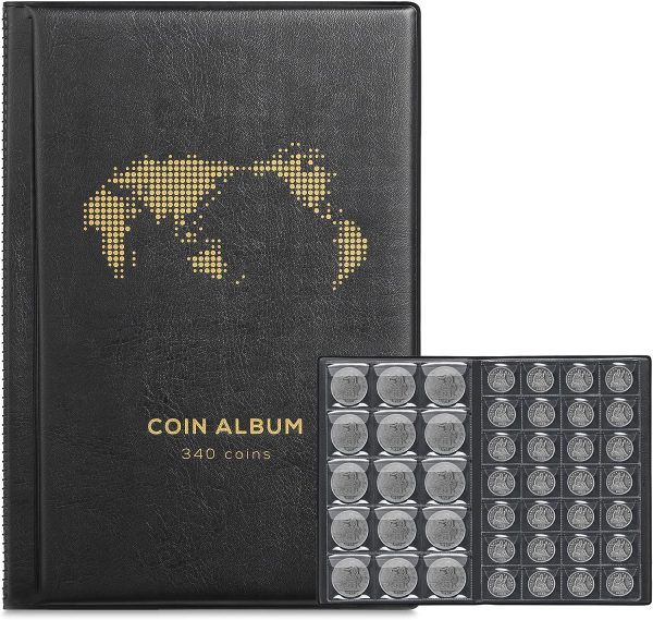 Coin Album for Collectors - 340 pockets! Black