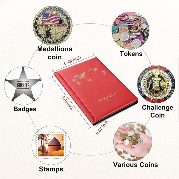 Coin Album for Collectors - 340 pockets! Red