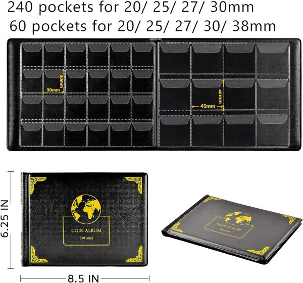 Coin Collection Supplies Holder 300 Pockets Black