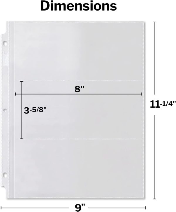 Dunwell Binder 3-Pocket Clear Plastic Currency Pages For Bills (25 Pack) - Side Loading Pockets!