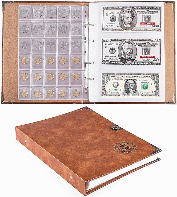 150 Pockets Coin/Bill Holder Album - 240 Pockets for Bills, 150 Pockets for Coins