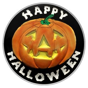 Happy Halloween Pumpkin Enameled! Silver NEW .999 1 Troy oz Round