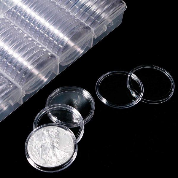 Coin Capsules 41 mm (60 pcs) For Silver Eagles or Large coins up to 41 mm - Comes in a Clear Plastic Carry Box!