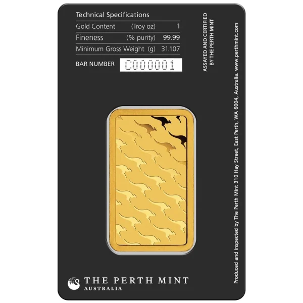 1 Troy Ounce Pure Gold Bar! Perth Mint 99.99 Bullion