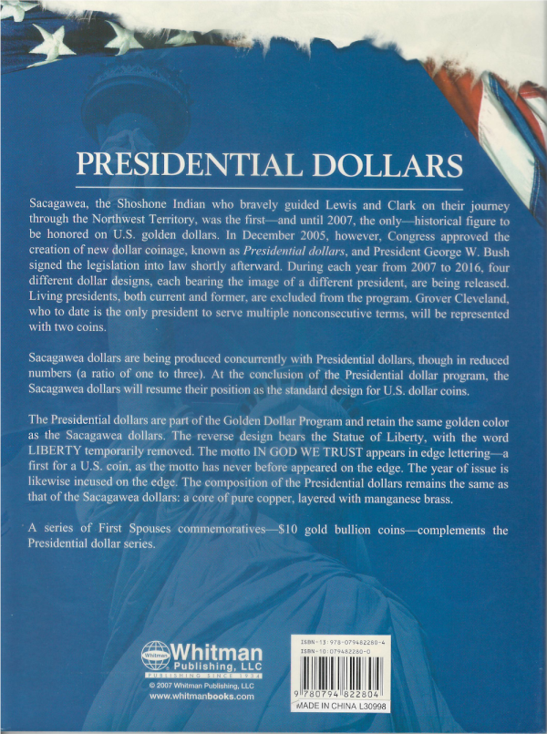 Presidential Dollars, Vol. 2, P and D Whitman - Folder to hold or display your coins!