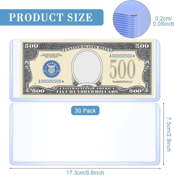 Sepamoon 30 Pieces Bill Clear Currency Sleeves 2.9 inch width x 6.5 inch length