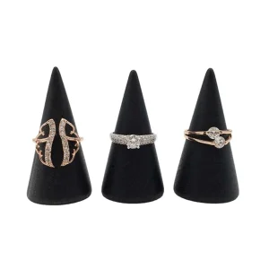 5pcs Solid Wood Cone Shaped Ring Display Stand For Counter, Jewelry Organizer, Decorative Prop