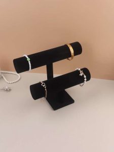 Double Layer Bracelet, Watch Display Stand In Black Velvet Black