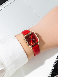 Pretty Square Pointer Quartz Watch! Womens Red