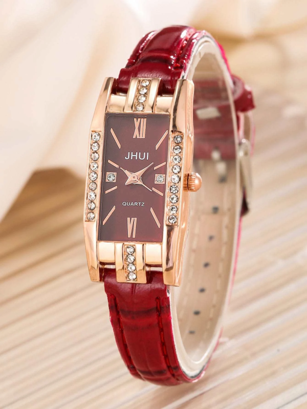 Red Rhinestone Rectangle Quartz Watch! Womens