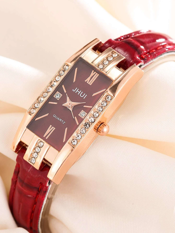 Red Rhinestone Rectangle Quartz Watch! Womens