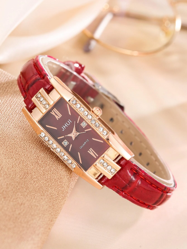 Red Rhinestone Rectangle Quartz Watch! Womens