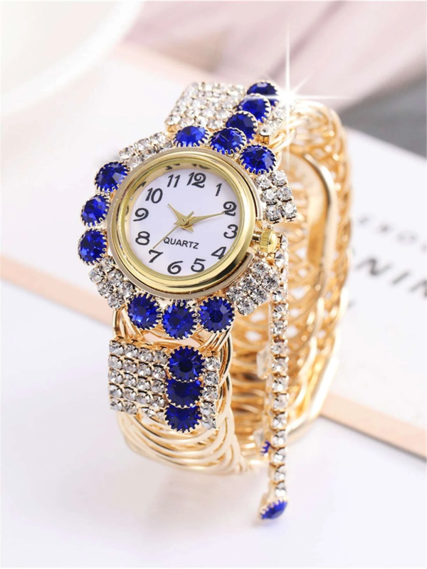 Rhinestone Tassel Decor Quartz Watch! Womens Rose Gold & Blue
