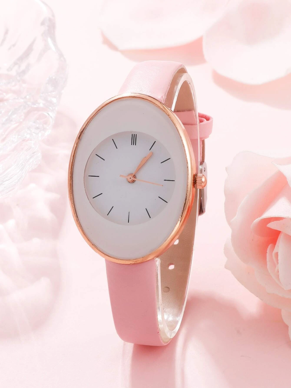 Fashionable Oval Quartz Watch! Womens White & Pink