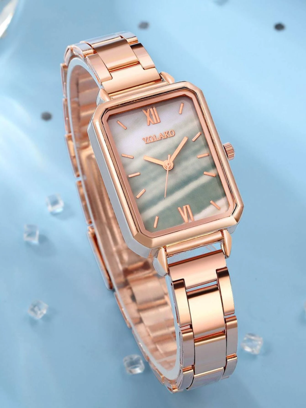 Fancy Rectangular Roman Dial Quartz Watch! Womens Rose