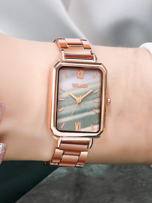 Fancy Rectangular Roman Dial Quartz Watch! Womens Rose