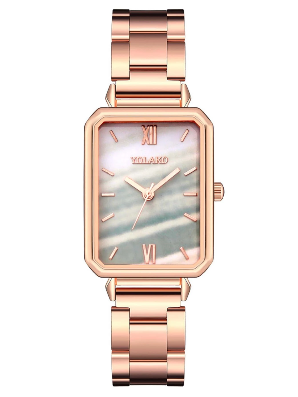 Fancy Rectangular Roman Dial Quartz Watch! Womens Rose