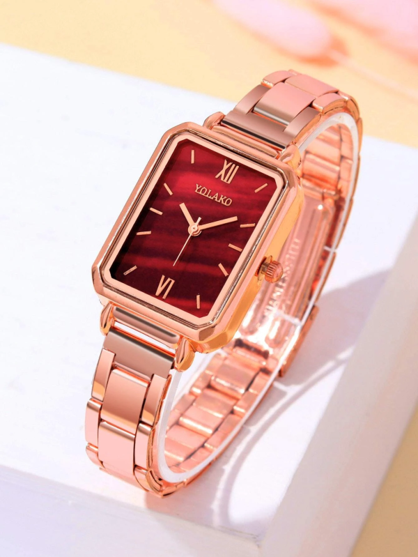 Pretty Fashion Square Dial Quartz Watch! Womens Rose