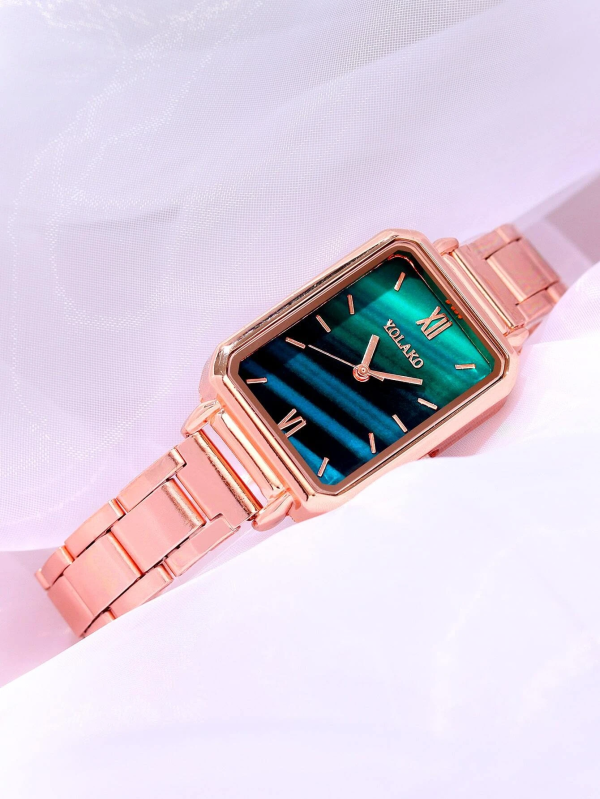 Fashion Square Dial Quartz Watch! Womens Rose Gold