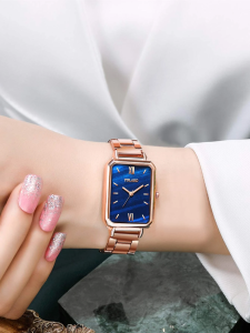 Minimalist Rectangular Roman Dial Quartz Watch Womens Rose