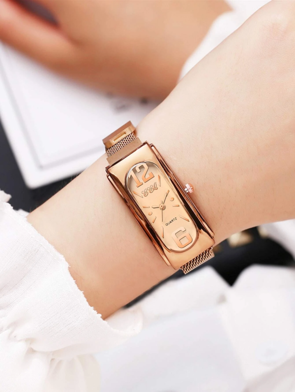 Nice Oval Mesh Strap Quartz Watch! Womens Rose Gold