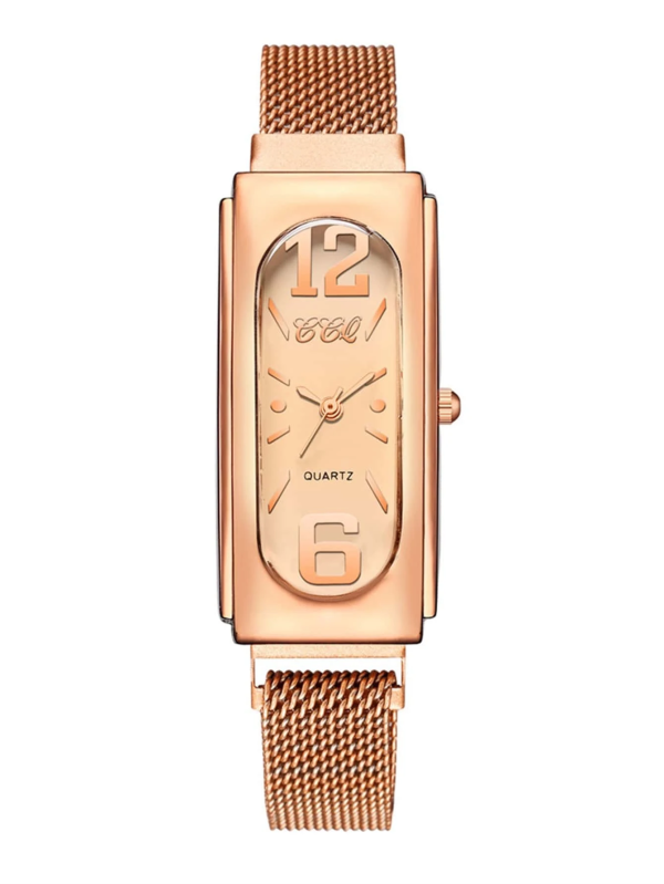 Nice Oval Mesh Strap Quartz Watch! Womens Rose Gold